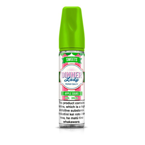 Uygun fiyatlı Dinner Lady Apple Sours Likit, taze ekşi elma aroması ve yoğun buhar keyfi sunan premium salt nikotin sıvısıdır.