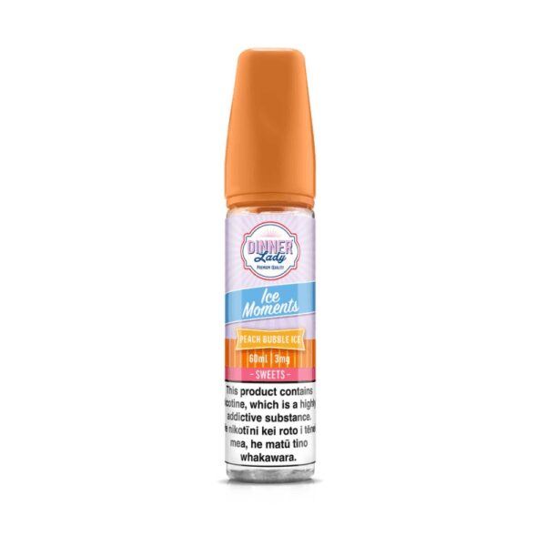 Uygun fiyatlı Dinner Lady Peach Bubble Ice salt nikotin likiti, şeftali ve sakız aromalarını buz serinliğiyle buluşturuyor.