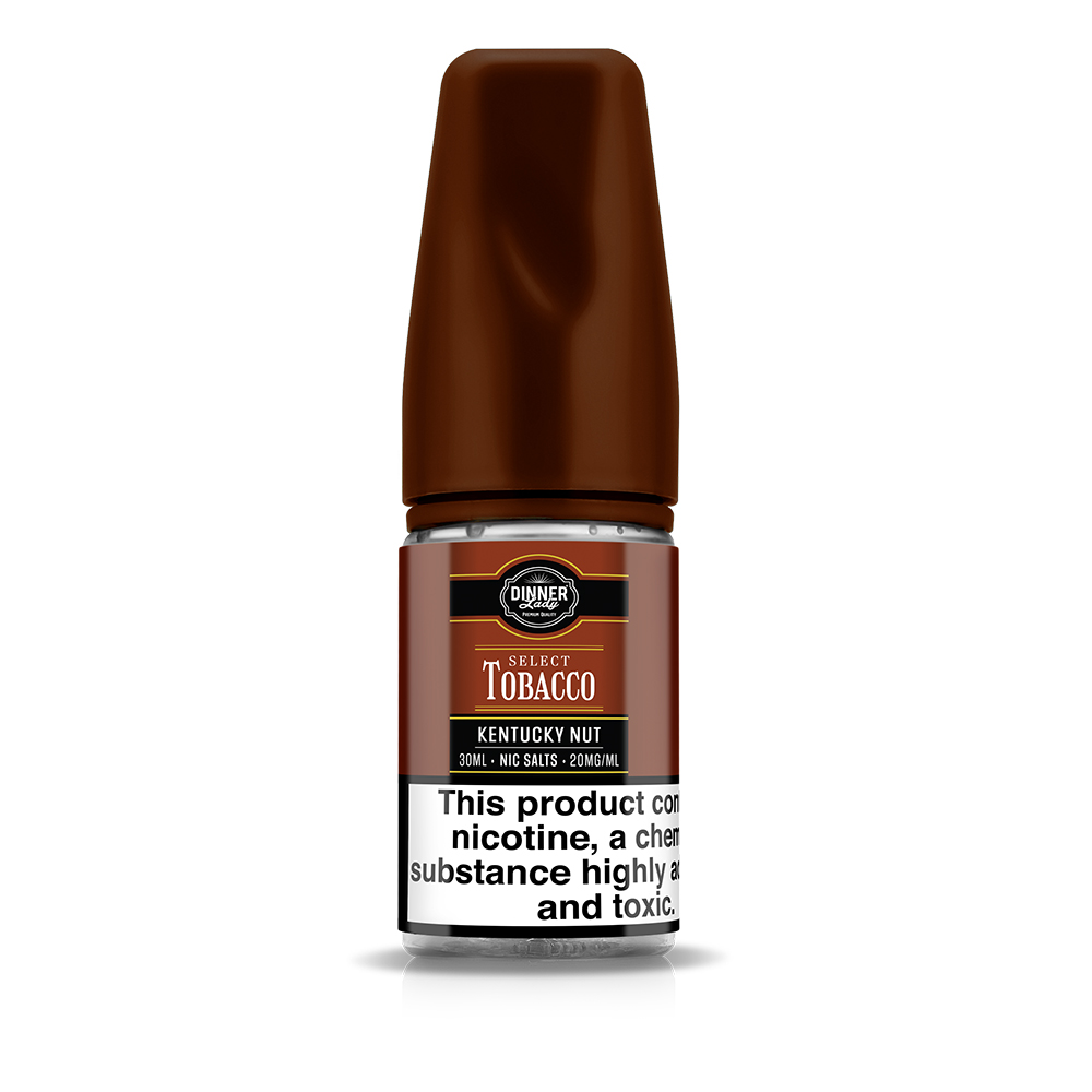 Dinner Lady Select Tobacco Kentucky Nut Likit Dinner Lady Select Kentucky Nut, tütün ve fındık lezzetini salt nikotin ile birleştiren uygun fiyatlı likit.