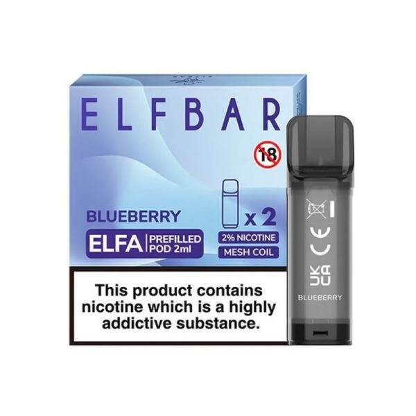 Uygun fiyatlı Elf Bar Elfa Blueberry Pod Kartuş, 4ml taze yaban mersini aromalı salt nikotin e-sıvısı ile uzun ömürlü kullanım sunar.