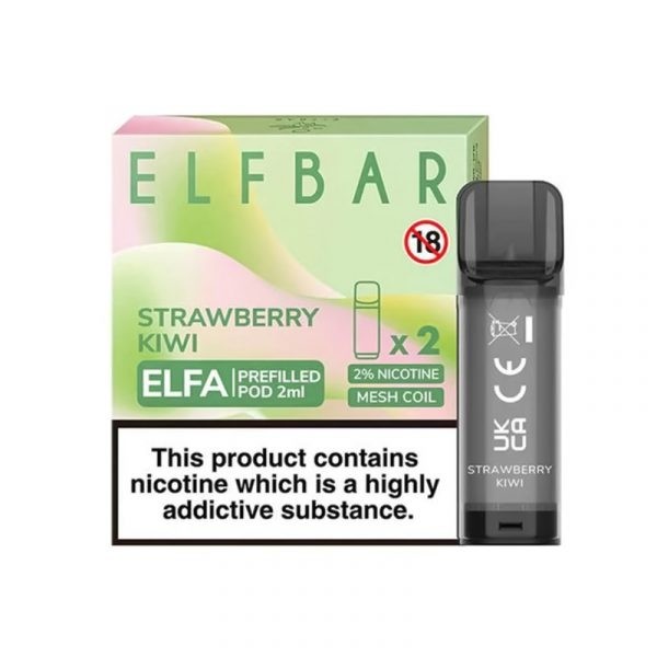Çilek ve kivi aromalı Elf Bar Elfa pod kartuş, 4ml kapasite ve salt nikotin ile uygun fiyatlıdır.