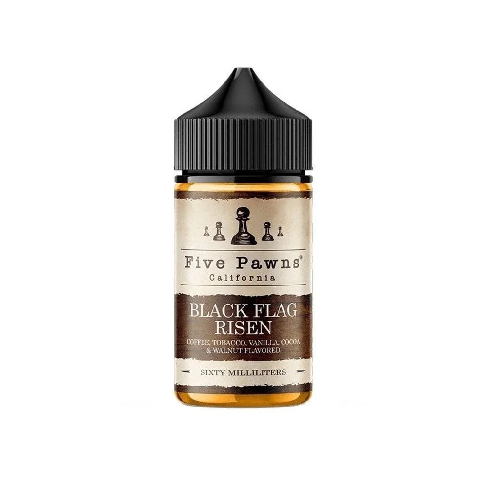 Five Pawns Black Flag Risen Likit Uygun fiyatlı Five Pawns Black Flag Risen likit, kahve ve krema notalarıyla zenginleştirilmiş premium salt nikotin sunar.