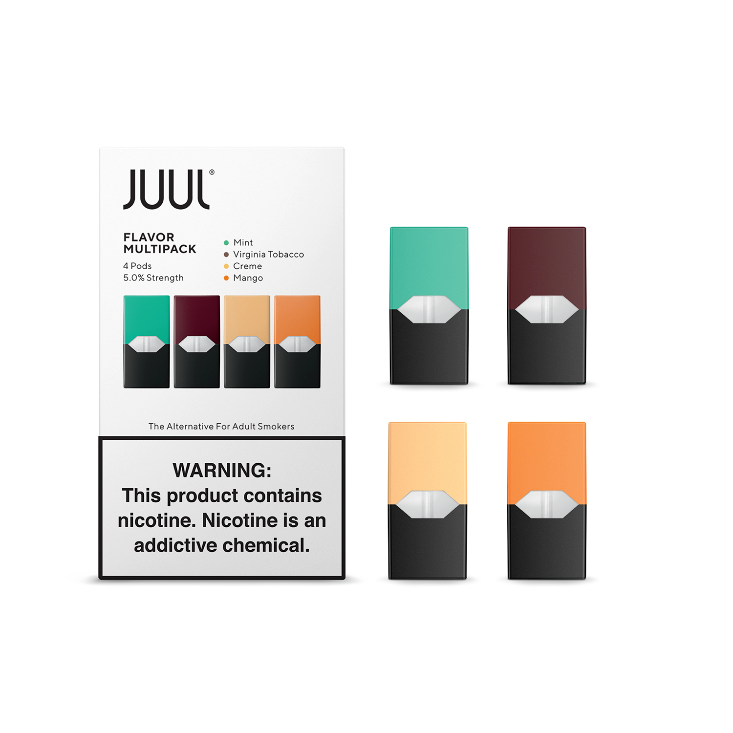 Juul Multipack 5% Salt Nikotin Juul uyumlu yüksek kaliteli salt nikotinli çoklu lezzet podlarıyla yoğun buhar ve uygun fiyatlı tat keyfi.