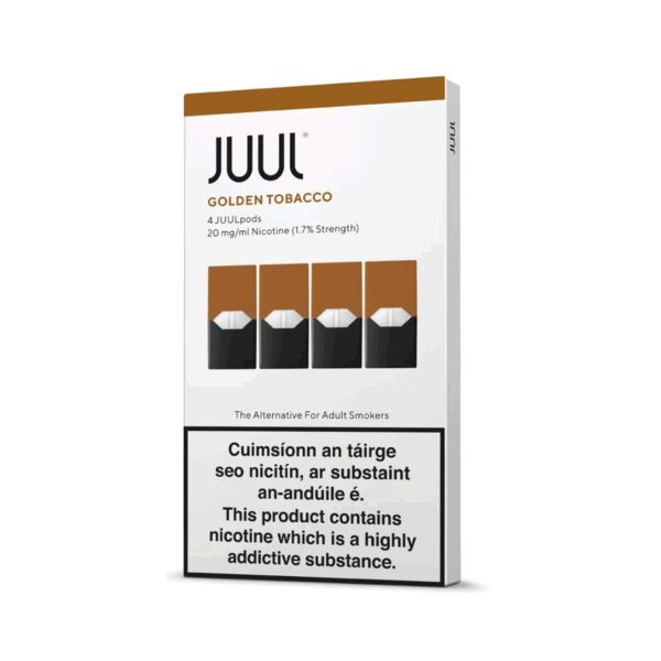 Uygun fiyatlı Juul Golden Tobacco likiti, zengin altın tütün aroması ve yüksek salt nikotinle podlarla tam uyumlu.