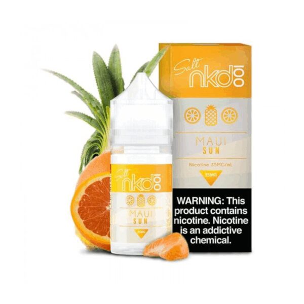 Naked Maui Sun Salt Likit 30ml, mango ve ananasın tropik uyumuyla salt nikotin ve uygun fiyatlı premium lezzet sunar.