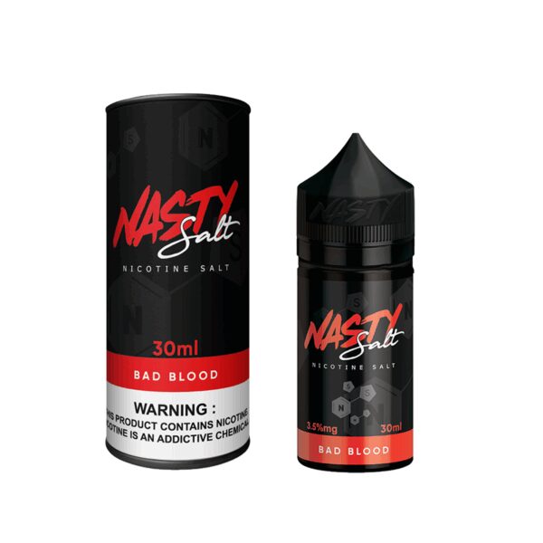 Uygun fiyatlı Nasty Bad Blood 30ML likit, yoğun nar ve çilek aromalarıyla salt nikotin sunar.
