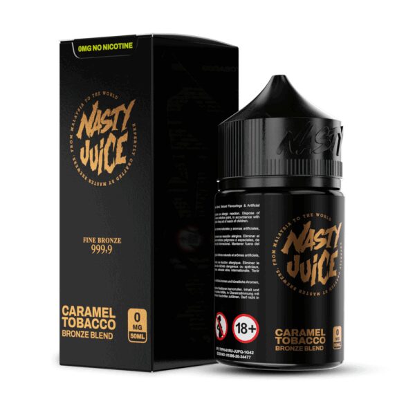 Uygun fiyatlı Nasty Juice Bronze Blend likiti, karamel tütün tadıyla yoğun buhar ve dengeli salt nikotin sunar.