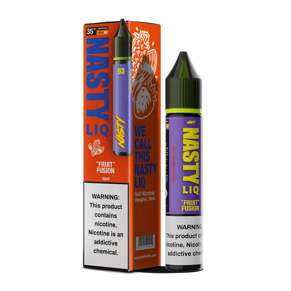 Nasty Liq Fruit Fusion Yoğun meyve karışımı lezzetleriyle pod sistemleriniz için uygun fiyatlı premium salt nikotin likit.