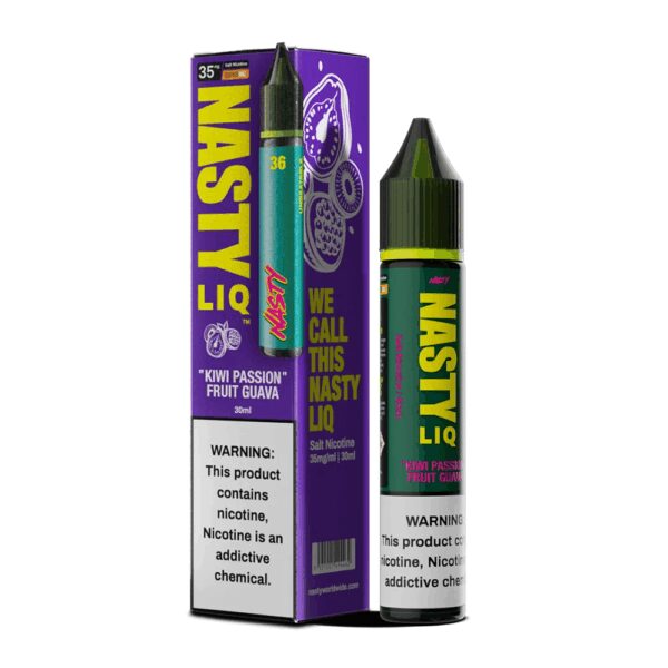 Kivi, çarkıfelek meyvesi ve guava aromalı Nasty Liq salt likit, uygun fiyatlı ferahlatıcı bir seçenek.