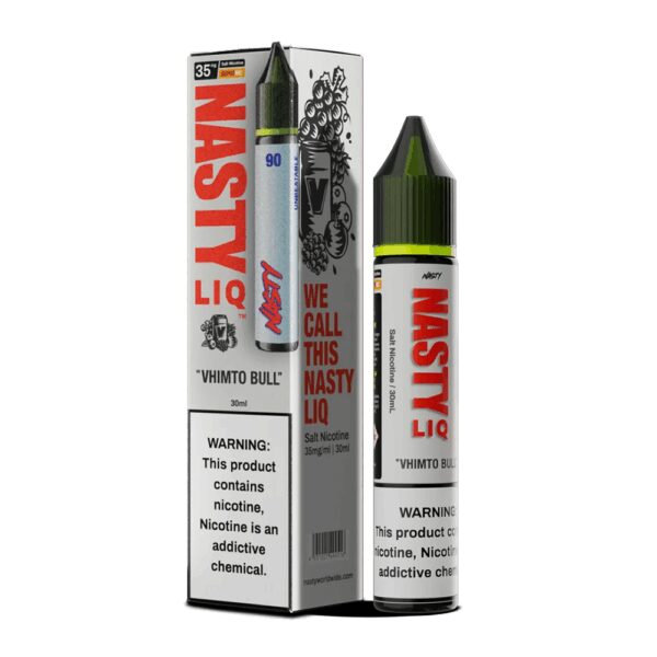 Uygun fiyatlı Nasty Liq Vhimto Bull salt nikotin likiti, yoğun karışık meyve aromasıyla tatmin edici bir içim sunar.