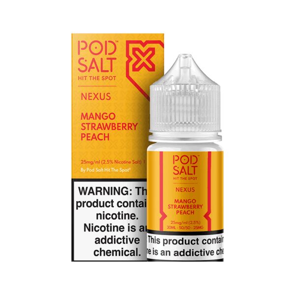 Pod Salt Mango Strawberry Peach salt likit, mango çilek şeftali harmanıyla ferahlatıcı ve uygun fiyatlı bir lezzet sunar.