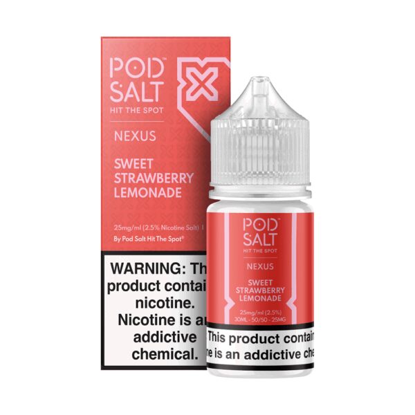 Uygun fiyatlı Pod Salt Sweet Strawberry Lemonade salt likit, tatlı çilek ve limonata aromalarıyla yoğun buhar ve dengeli nikotin sunar.