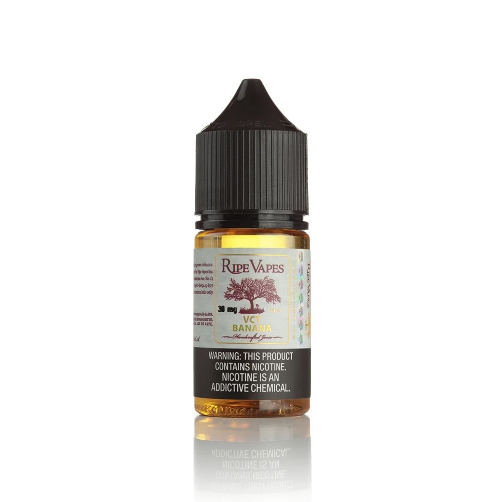 Ripe Vapes VCT Banana Salt Likit 30ml Uygun fiyatlı Ripe Vapes VCT Banana 30ml, olgun muz ve vanilyalı krema lezzetini sunan bir salt likittir.