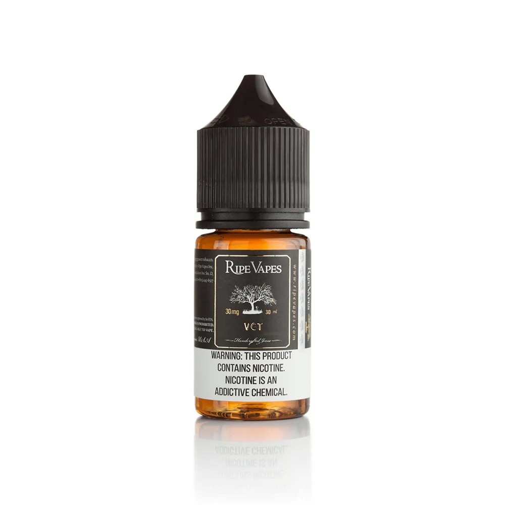 Ripe Vapes VCT Black Salt Likit 30ml Tütün Uygun fiyatlı Ripe Vapes VCT Black 30ml salt nikotin likiti, tütün, vanilya ve karamel notalarıyla zengin bir lezzet sunar.