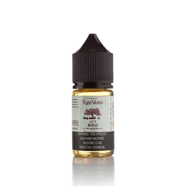 Uygun fiyatlı Ripe Vapes VCT Bold 30ml, vanilya, karamel ve tütün notalarıyla zengin bir salt nikotin deneyimi sunar.