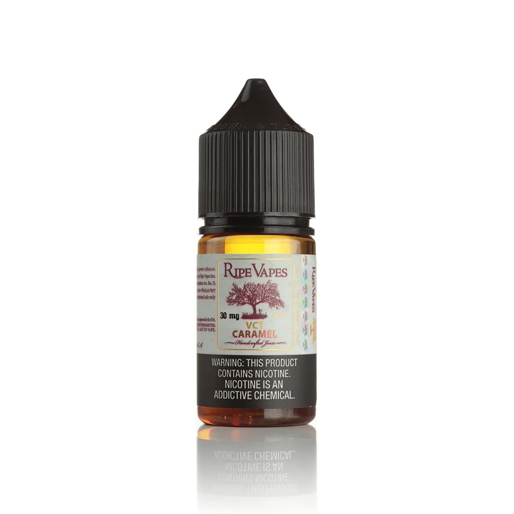 Ripe Vapes VCT 30ml Karamel Uygun fiyatlı Ripe Vapes VCT 30ml salt nikotin likit, vanilya, krema ve karamelin eşsiz uyumunu sunar.
