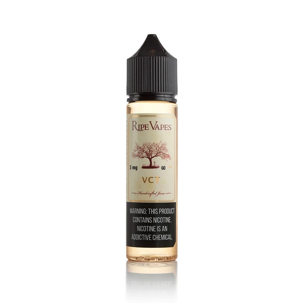 Ripe Vapes VCT 60ml Premium Likit Ripe Vapes VCT 60ml likit, vanilya ve karamel tütün lezzetiyle uygun fiyatlı salt nikotin keyfi sunar.