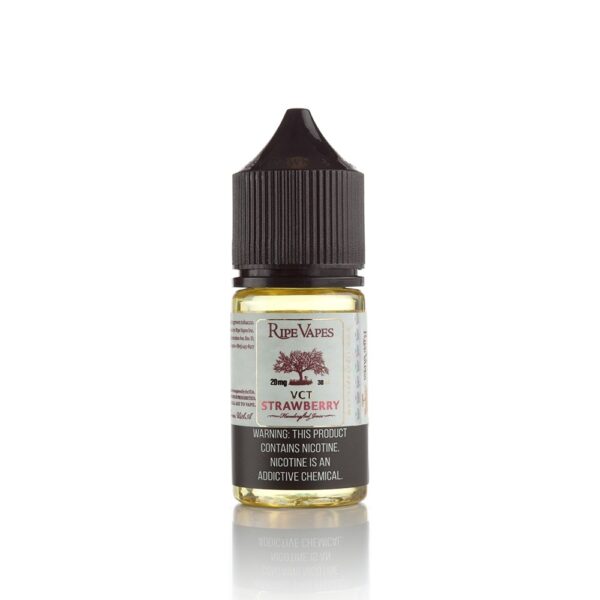 Uygun fiyatlı Ripe Vapes VCT Strawberry 30ml, çilek ve vanilyalı krema aromalarıyla yumuşak salt nikotin sunar.