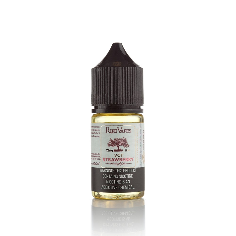 Ripe Vapes VCT Strawberry Salt Likit 30ml Uygun fiyatlı Ripe Vapes VCT Strawberry 30ml, çilek ve vanilyalı krema aromalarıyla yumuşak salt nikotin sunar.