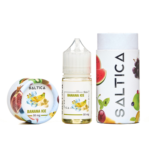 Uygun fiyatlı salt nikotin ile olgun muz ve ferahlatıcı buz etkisi sunan Saltica Banana Ice Likit.