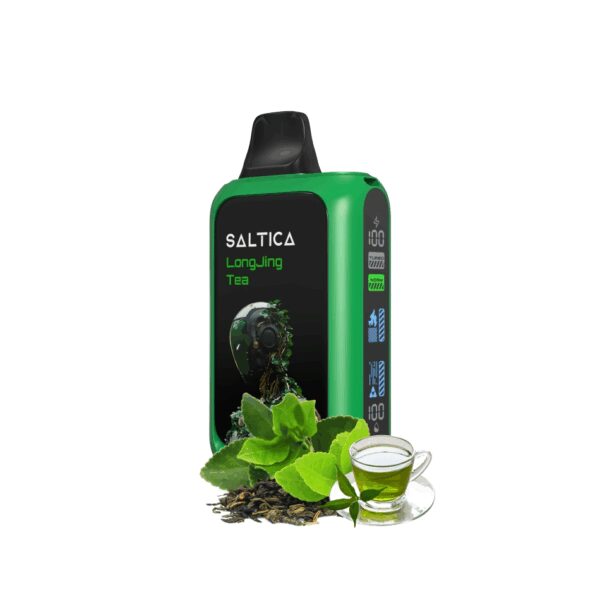 Uygun fiyatlı Saltica Cyber 18000 Longjing Tea, taze çay aromasıyla uzun ömürlü salt nikotin keyfi sunar.