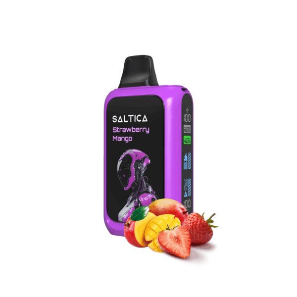 Uygun fiyatlı Saltica Cyber 18000, çilek ve mango aromasıyla yüksek puf kapasitesi sunan salt nikotinli kullan-at vape bardır.