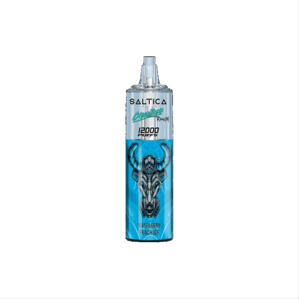 Saltica Cyberpunk 12000, ahududu ve şeftali buzlu ferahlığı birleştiren uygun fiyatlı salt nikotin kullan-at vape bar.