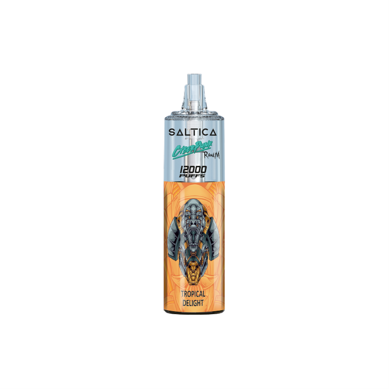 Saltica Cyberpunk 12000 Tropical Delight Taze tropikal meyve lezzetiyle uygun fiyatlı Saltica Cyberpunk 12000 kullan-at vape bar, uzun süreli salt nikotin keyfi sunar.