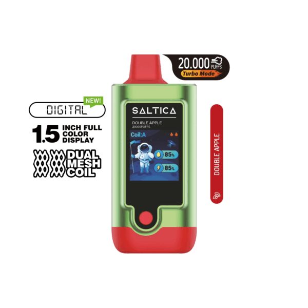 Uygun fiyatlı Saltica Digital 20000 Double Apple kullan at vape bar, taze elma aroması ve salt nikotin ile uzun süreli performans sunar.