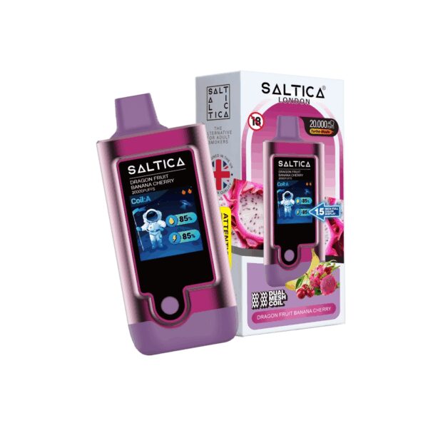 Uygun fiyatlı Saltica Digital 20000 puf vape ile ejder meyvesi, muz ve kiraz aromalı salt nikotin keyfi.
