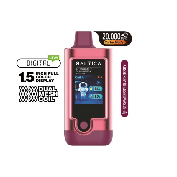 Uygun fiyatlı Saltica Digital 20000, çilek ve böğürtlen aromalı yüksek puf kapasiteli salt nikotin vape bar.
