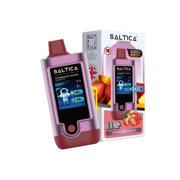 Saltica Digital 20000 Strawberry Mango kullan-at vape bar, uygun fiyatlı salt nikotin ile çilek ve mango aromalarını birleştirir.