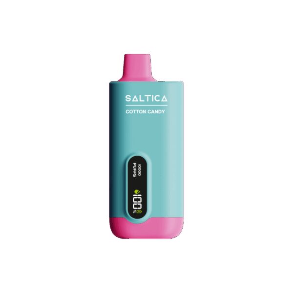 Uygun fiyatlı Saltica ekranlı 10000 Cotton Candy kullan-at vape bar ile tatlı salt nikotin keyfi.