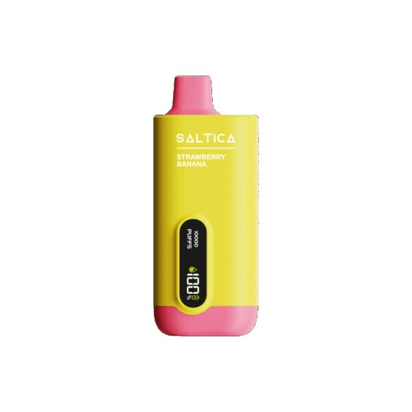 Uygun fiyatlı Saltica ekranlı 10000 Strawberry Banana kullan-at vape bar, salt nikotin ile pürüzsüz çilek muz keyfi sunar.