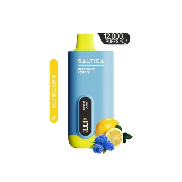 Saltica Ekranlı 12000 Blue Razz Lemon, uygun fiyatlı salt nikotin vape bar ile taze blue razz lemon aroması ve şarj edilebilir uzun süreli kullanım sunar.