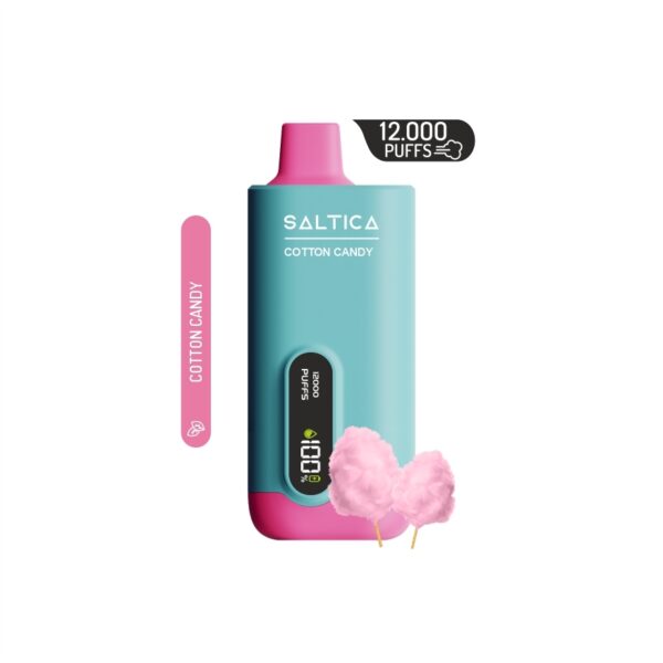 Uygun fiyatlı Saltica Ekranlı 12000 Cotton Candy vape bar, 12000 puf ve salt nikotin ile pratik kullanım sağlar.