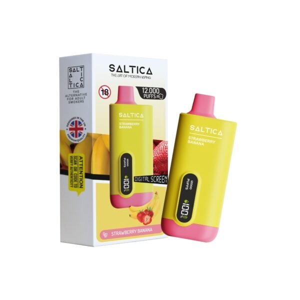 Saltica Ekranlı 12000 Strawberry Banana ile çilek ve muz uyumunda uygun fiyatlı salt nikotin keyfi.