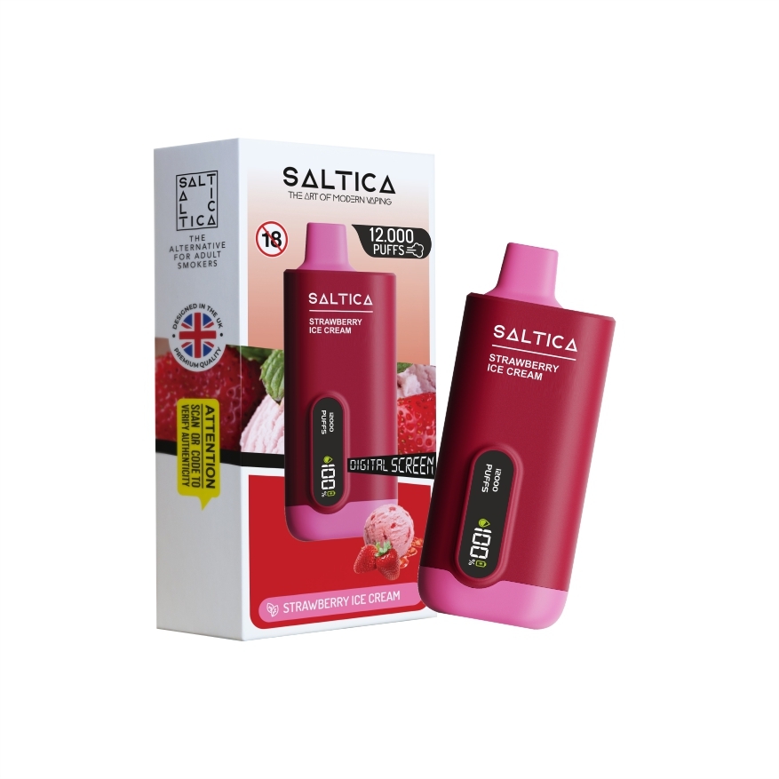 Saltica Ekranlı 12000 Puf Uygun fiyatlı Saltica Ekranlı 12000 Strawberry Ice Cream ile uzun ömürlü salt nikotin ve çilekli dondurma keyfi.