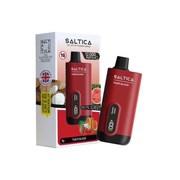 Saltica Ekranlı 12000 Tiger Blood kullan-at vape, uygun fiyatıyla yüksek salt nikotin kapasitesi ve ekranlı tasarımı sunar.