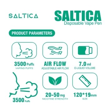 Saltica Fresh Mint Kullan At Vape Uygun fiyatlı salt nikotin ile ferahlatıcı nane aroması sunan uzun ömürlü kullan-at vape.