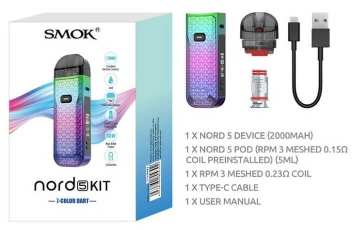 Smok Nord 5 Pod Mod Kutu İçeriği Detayı