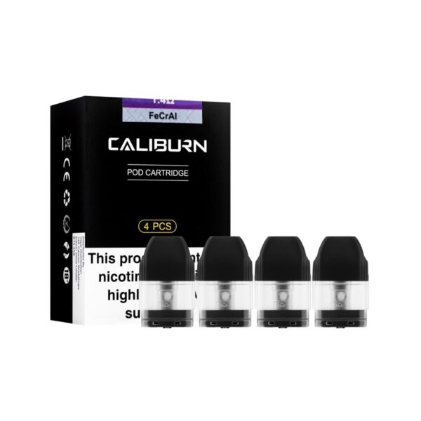 Uwell Caliburn için 4'lü yedek kartuş seti, salt nikotin ile uyumlu, uygun fiyatlı ve uzun ömürlü lezzet sunar.