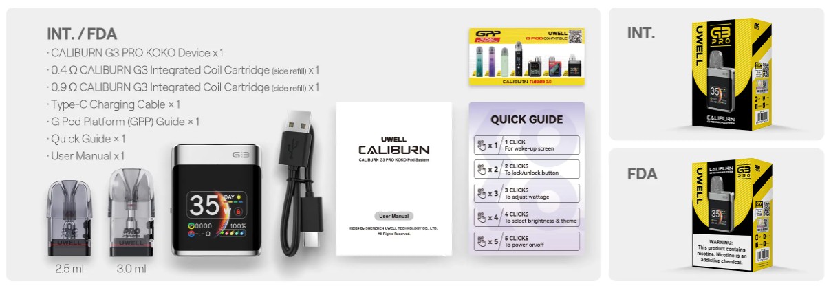 Uwell Caliburn G3 Pro KOKO Kutu İçeriği