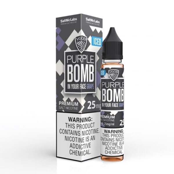 Uygun fiyatlı VGOD Purple Bomb Ice, mor meyve ve buz etkisiyle yoğun buhar keyfi sunan salt nikotin likitidir.