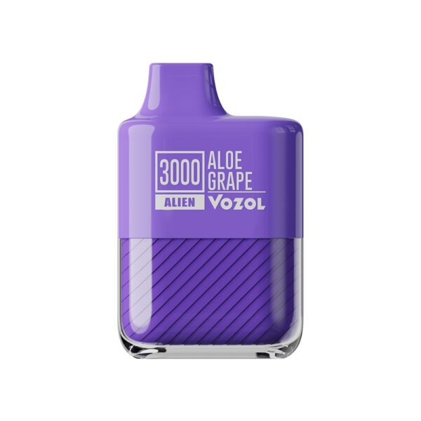 Ferah aloe ve tatlı üzüm aromalı Vozol Alien 3000, uygun fiyatlı salt nikotin ile uzun kullanım sunar.