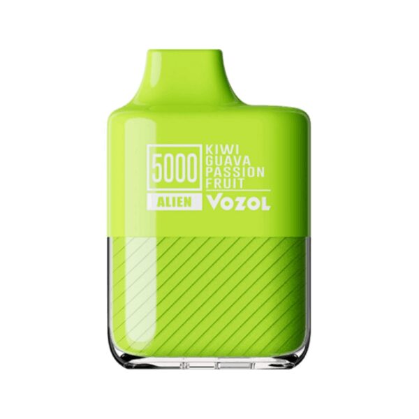 Egzotik kivi, guava ve çarkıfelek meyvesi lezzetiyle Vozol Alien 5000 kullan-at pod, uygun fiyatlı salt nikotin ve uzun ömür sunar.