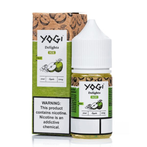 Taze elma ve buz esintisiyle salt nikotin içeren uygun fiyatlı Yogi Delight Apple Ice likiti.