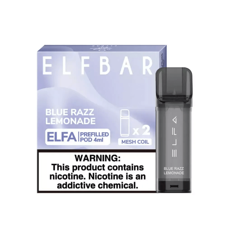 Elf Bar Elfa Blue Razz Lemonade yedek kartuşu, yoğun buhar ve uygun fiyat avantajıyla salt nikotin performansı sunar.
