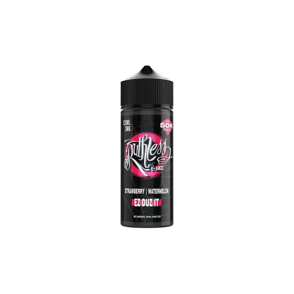 Ruthless Ez Duz It Likit 120ml Uygun fiyatlı Ruthless Ez Duz It Likit 120ml, çilek ve karpuzun ferah uyumuyla taze bir meyve deneyimi sunar.