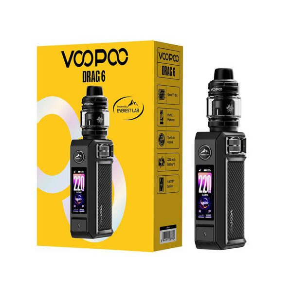 Uygun fiyatlı salt nikotin kullanımı için 220W güç ve 4400mAh batarya sunan Voopoo Drag 6 Kit.